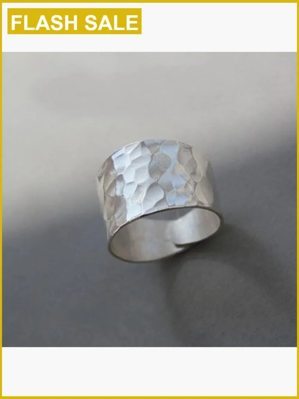 Hammered 925 Sterling Silver Adjustable Wide Cuff Band Ring